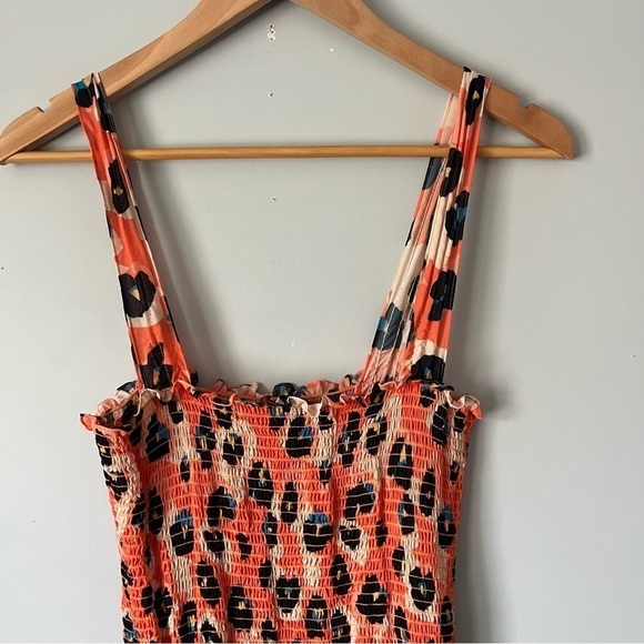 Waverly Grey Liberant Sally Leopard Print Smocked Ruffle Hem Mini Dress Size M - Picture 13 of 16